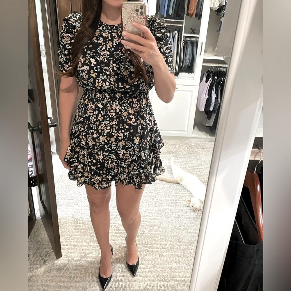 Shoshanna, Ramona Printed Floral Minidress, Jet, Teal, Beige